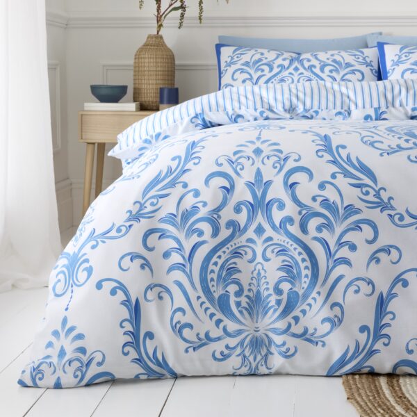 Jacquard Damask Duvet Cover Set - Blue - Image 4
