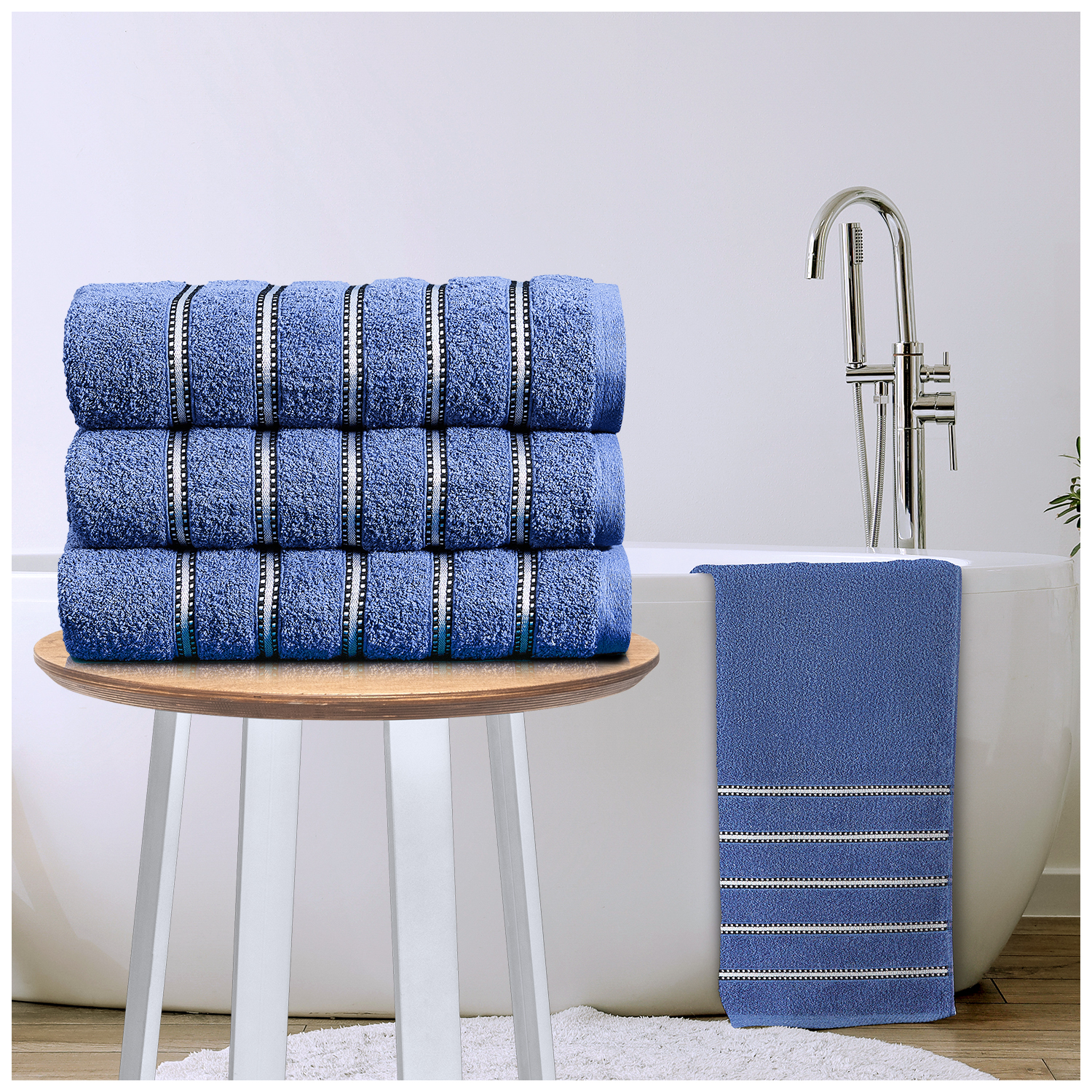 Blue (1) Bromley Stripe Towel